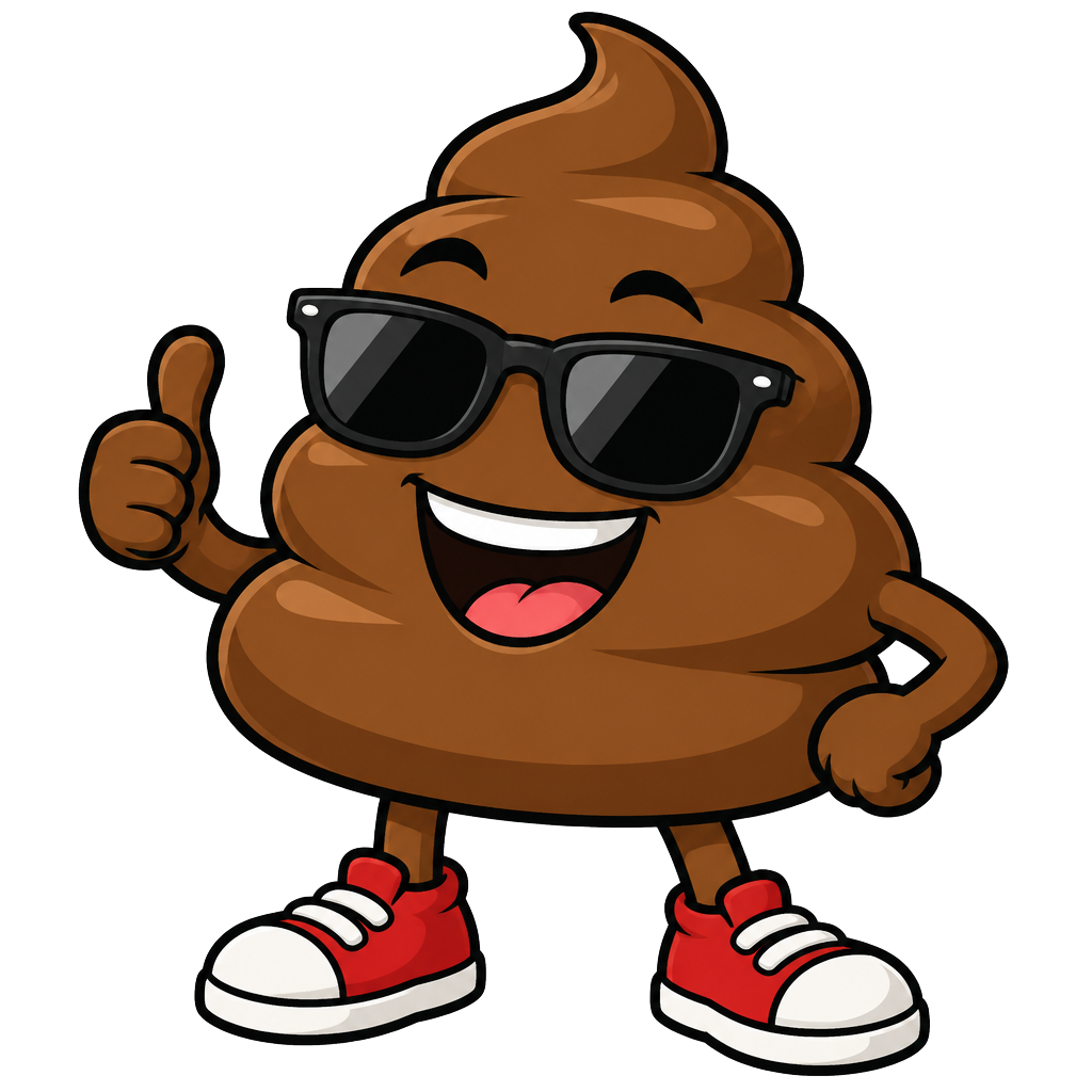 The $SHIT mascot, a smiling swirl in sunglasses
